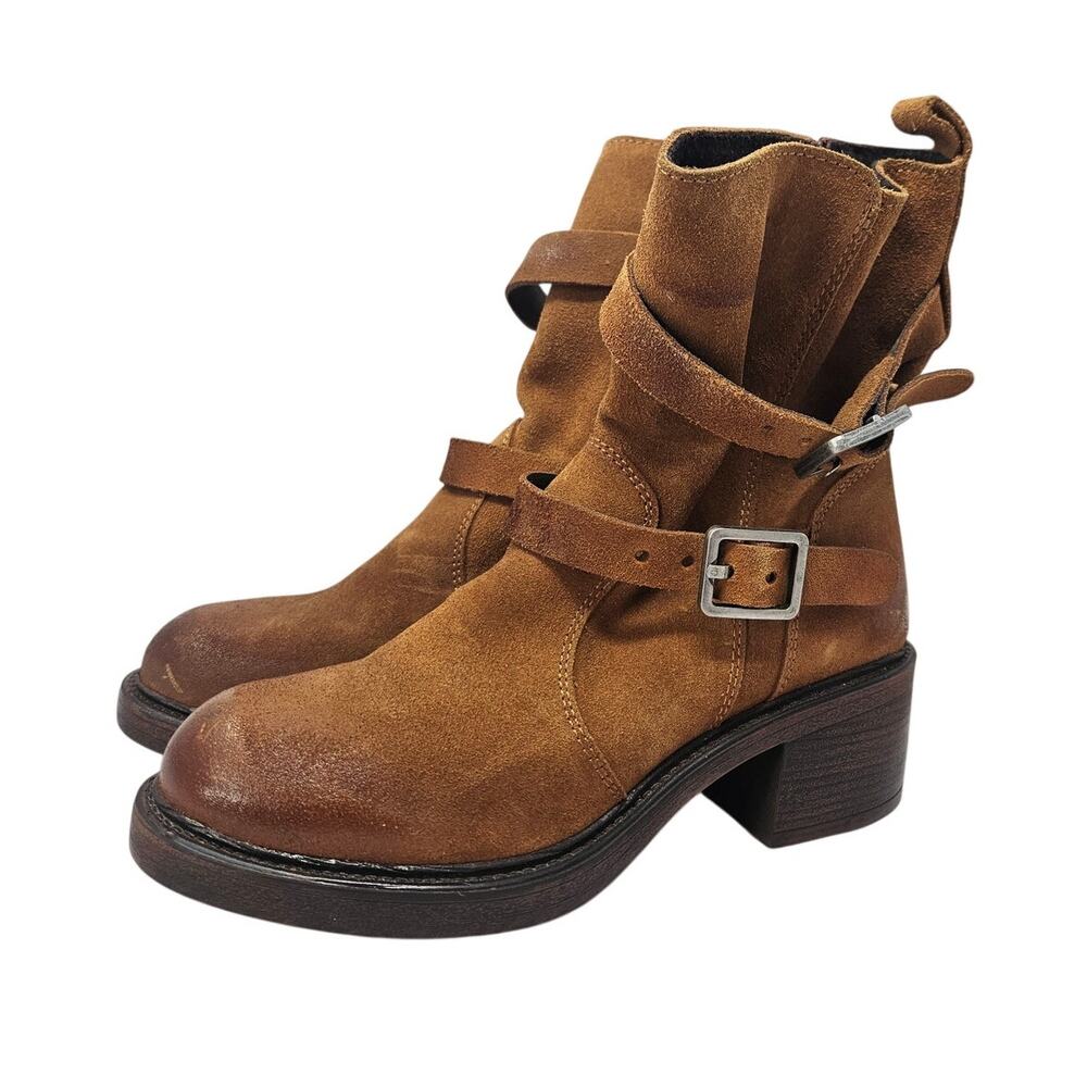 Miz Mooz 38 Brown Leather Buckle Boot Boho Western Whimsygoth Casual Biker